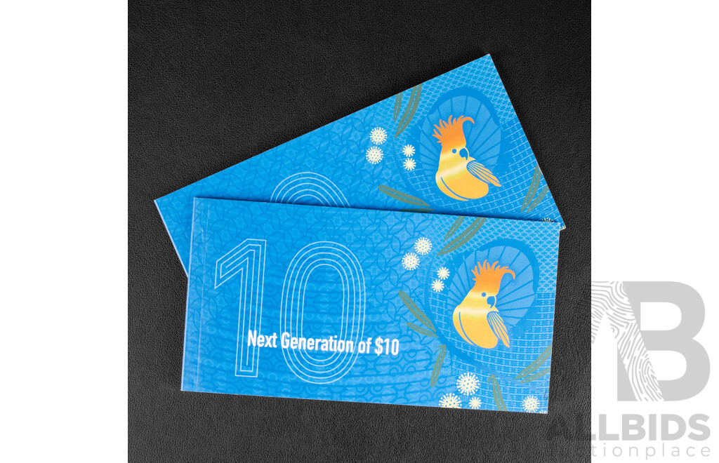 Two Australian RBA 2017 UNC Ten Dollar Banknotes, Lowe/Fraser, Consecutive BF170630002 - BF170630003