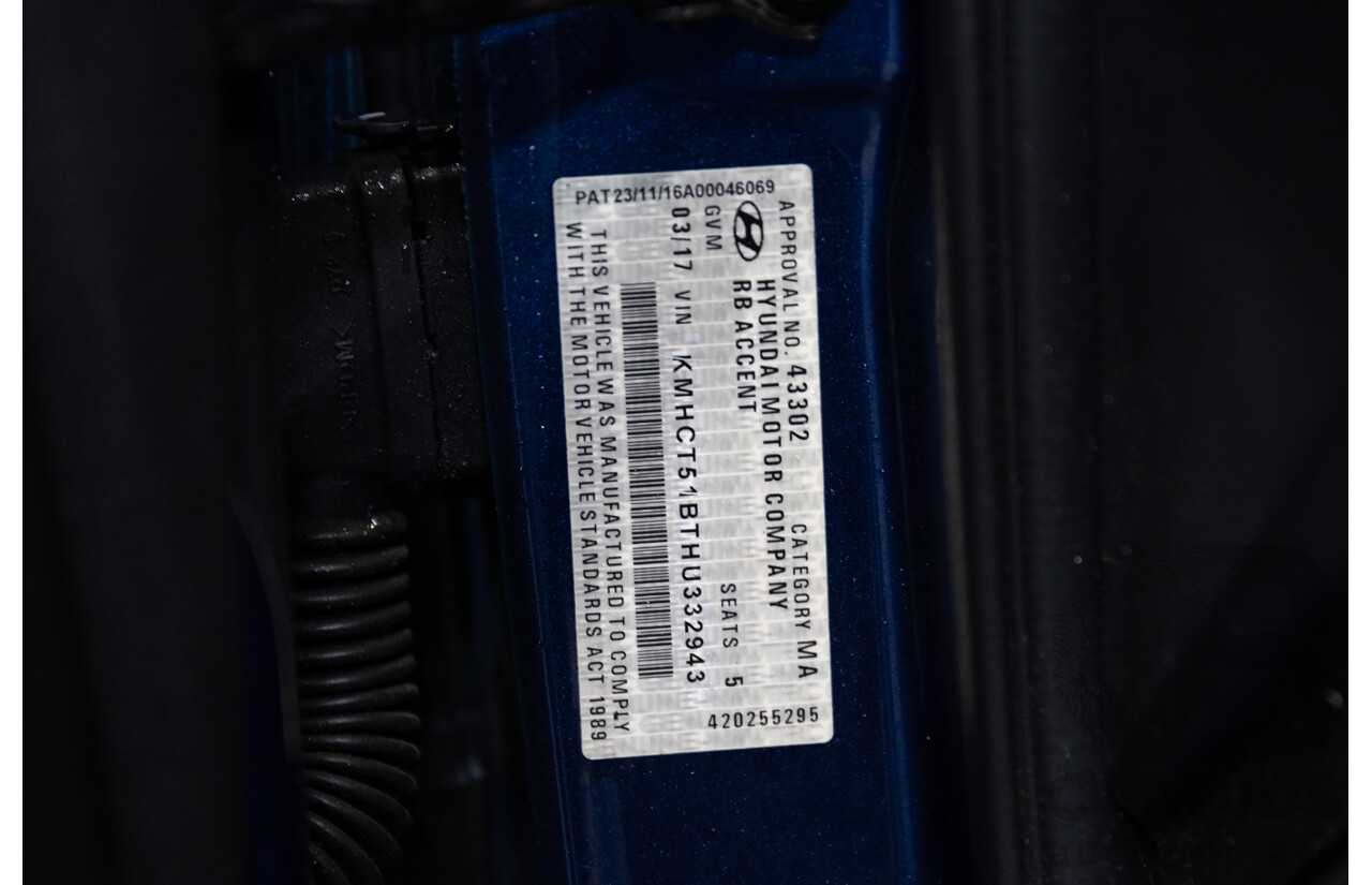 3/2017 Hyundai Accent Active RB4 MY17 5d Hatchback Blue 1.4L