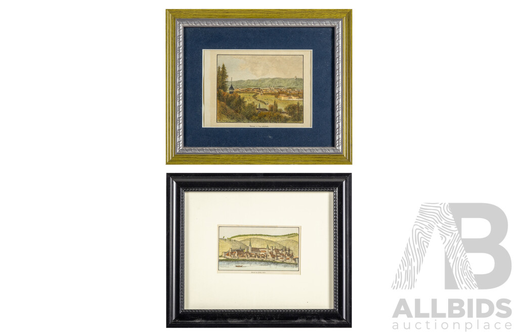 Artists Unknown (19th Century), Trier (Treves) & Krems, Pair of Antique Hand Coloured Engravings, 25H x 30W cm (frames) (2)