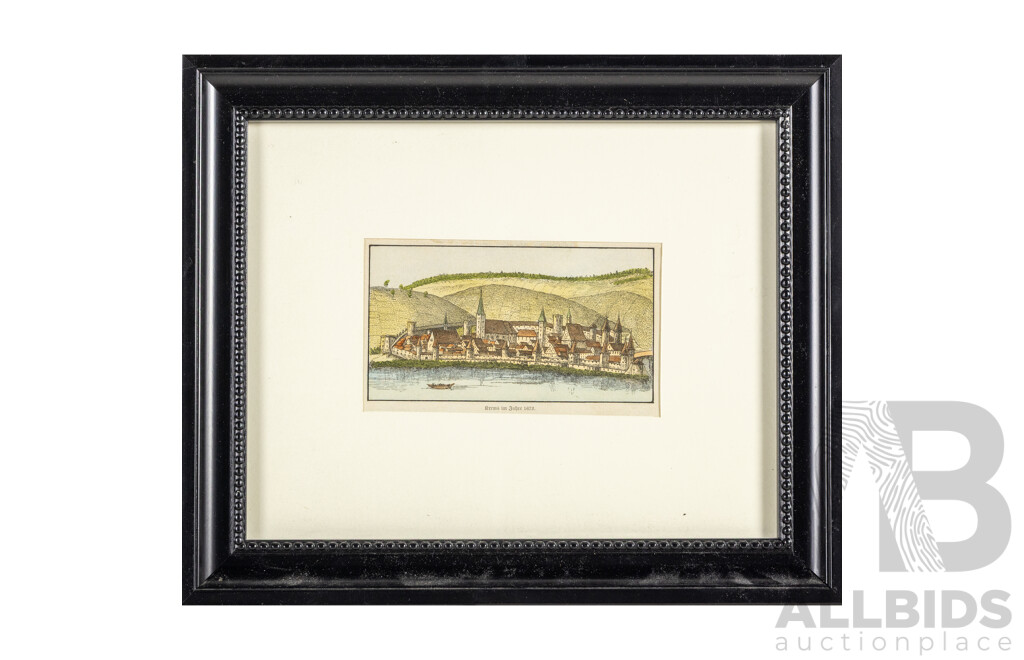 Artists Unknown (19th Century), Trier (Treves) & Krems, Pair of Antique Hand Coloured Engravings, 25H x 30W cm (frames) (2)