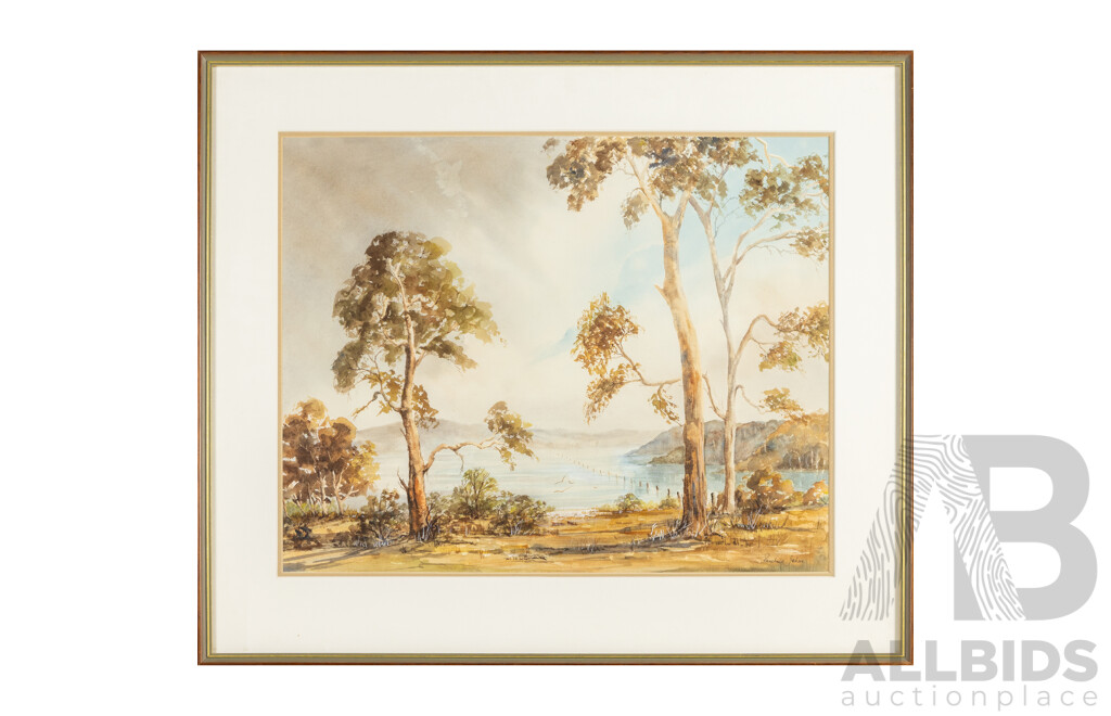 Pauline Johns (20th Century, Australian, 1924-2020), Where the Bush Meets the Blue, Original Vintage Watercolour, 63H x 73W cm (frame)