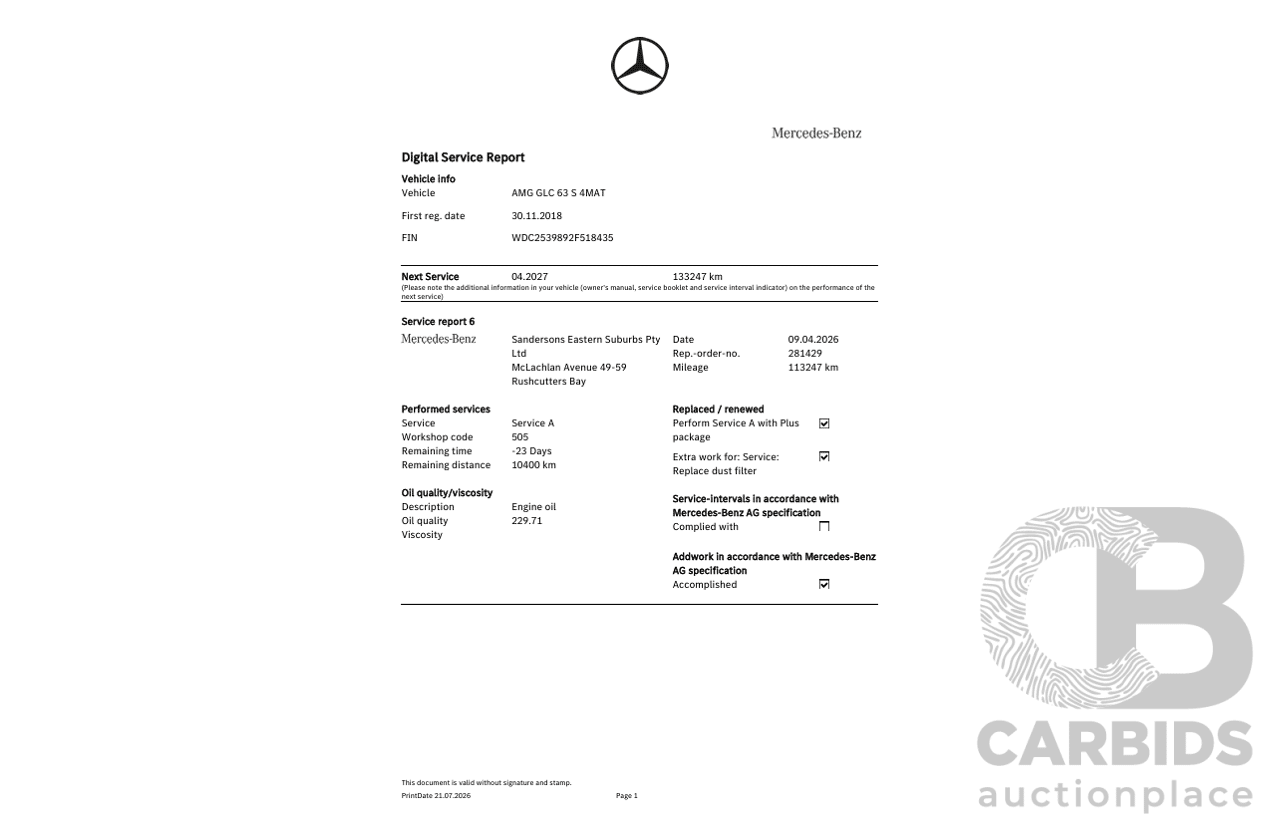 10/2018 Mercedes-AMG GLC63S 4MATIC+ (AWD) X253 MY19.5 4d Wagon Cavansite Metallic Blue 4.0L