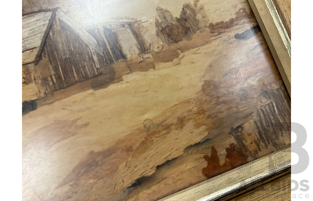 Artist Unknown - K.Shepherd,  ''The Settlers Hut'' - Paperbark Collage 31x26 Cm (frame) &  ''Scenery'' - Paperbark Collage 18x18 Cm (frame)