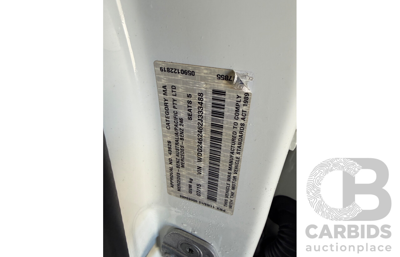07/2015 Mercedes-Benz B250 4MATIC (AWD) 246 MY15 5D Hatchback Calcite White Turbo 2.0L