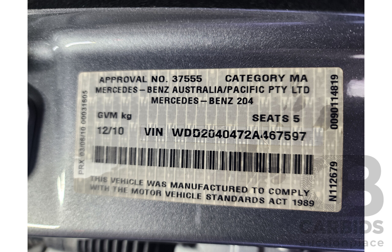 12/2010 Mercedes-Benz C250 CGI Avantgarde W204 MY10 4d Sedan Silver 1.8L