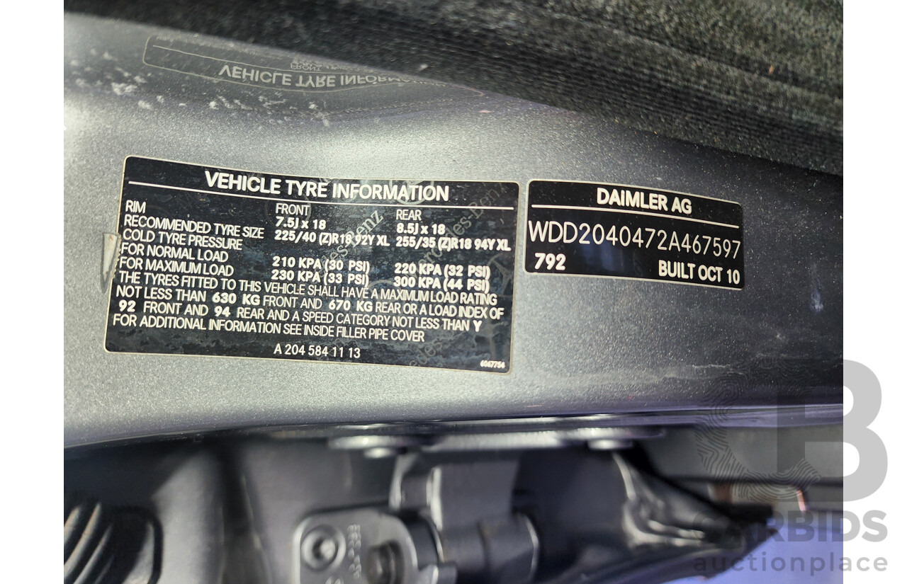 12/2010 Mercedes-Benz C250 CGI Avantgarde W204 MY10 4d Sedan Silver 1.8L