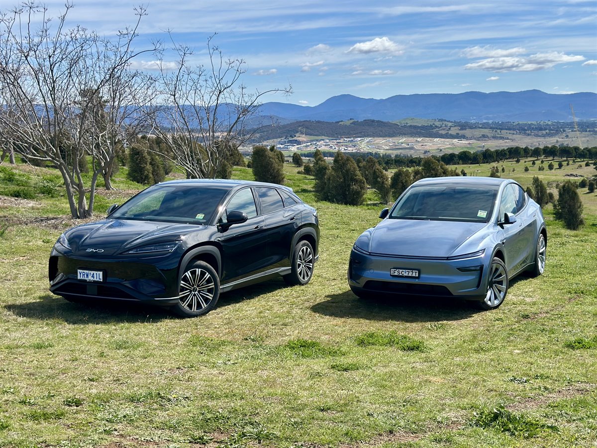 The BYD Sealion 7 and Tesla Model Y. Photo: James Coleman.
