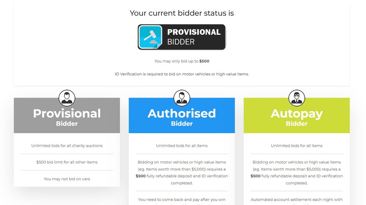There are three bidder statuses to choose from.