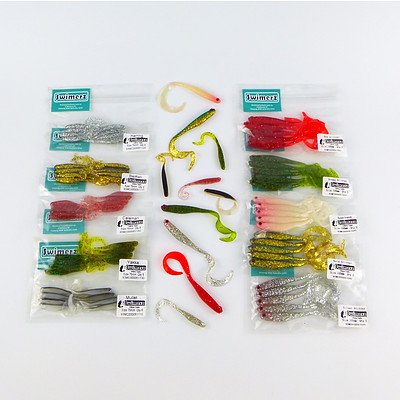 Swimerz 100mm and 75mm VTail Soft Plastic Lures Pack of 65 - RRP $69.50 - Brand New