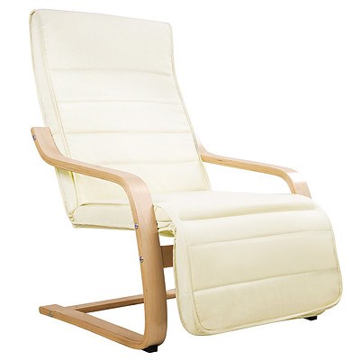 Fabric Rocking Arm Chair with Adjustable Footrest - Beige - Free Shipping