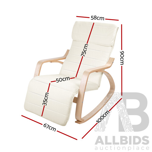 Fabric Rocking Arm Chair with Adjustable Footrest - Beige - Free Shipping