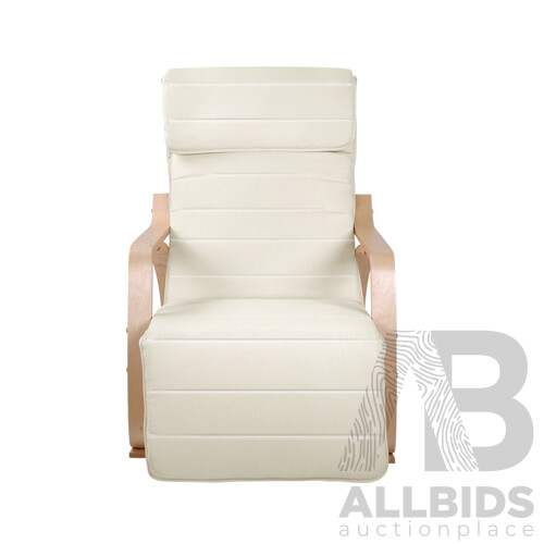 Fabric Rocking Arm Chair with Adjustable Footrest - Beige - Free Shipping