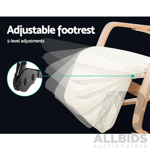 Fabric Rocking Arm Chair with Adjustable Footrest - Beige - Free Shipping