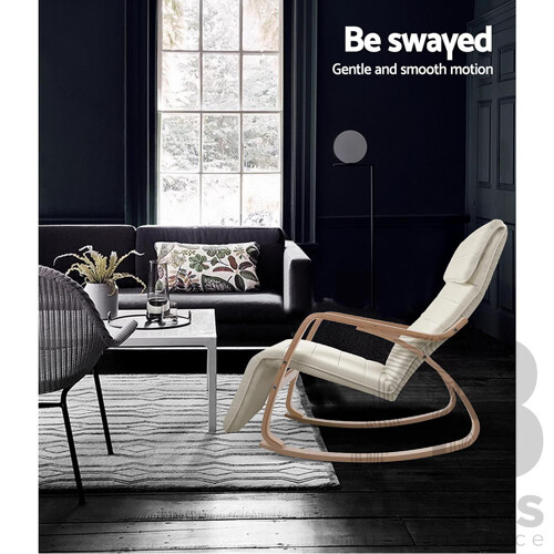 Fabric Rocking Arm Chair with Adjustable Footrest - Beige - Free Shipping