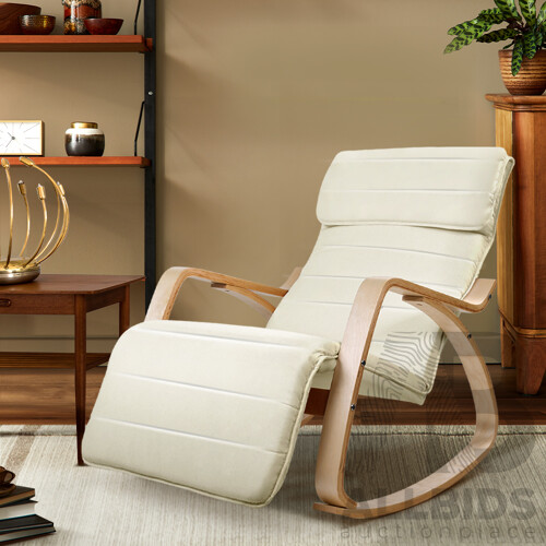 Fabric Rocking Arm Chair with Adjustable Footrest - Beige - Free Shipping