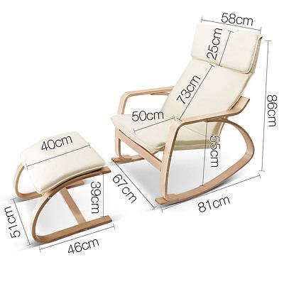 Wooden Arm Chair with Foot Stool - Beige - Free Shipping