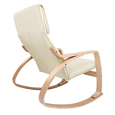 Wooden Arm Chair with Foot Stool - Beige - Free Shipping