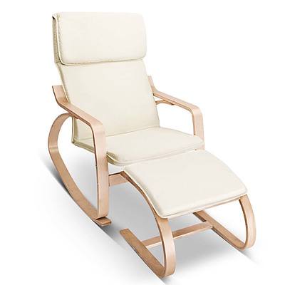Wooden Arm Chair with Foot Stool - Beige - Free Shipping