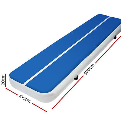 5m x 1m Inflatable Air Track Mat 20cm Thick Gymnastic Tumbling Blue And White - Brand New - Free Shipping