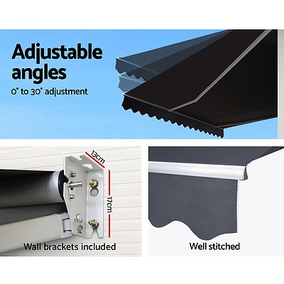 Retractable Outdoor Arm Awning 4 x 3M - Grey - Free Shipping