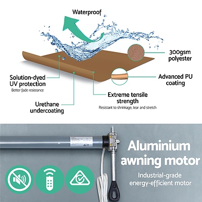 Instahut Motorised 4x2.5m Folding Arm Awning - Beige - Free Shipping