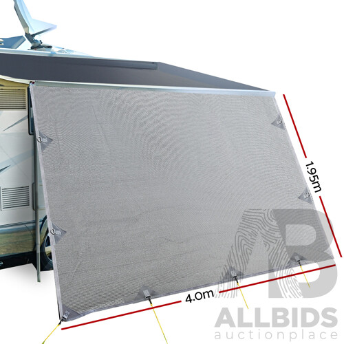 4.0M Caravan Privacy Screens 1.95m Roll Out Awning End Wall Side Sun Shade - Brand New - Free Shipping