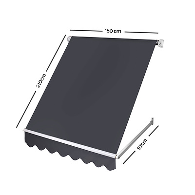 Instahut 1.8m x 2.1m Retractable Fixed Pivot Arm Awning - Grey - Free Shipping