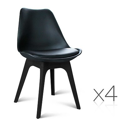 Set of 4 Replica Eames DSW PU Leather Chair Black - Brand New - Free Shipping