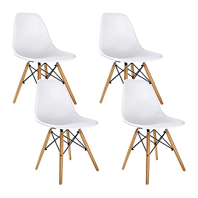 Set of 4 Retro Beech Wood Dining Chair - White - Brand New - Free Shipping