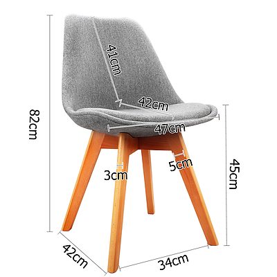 Set of 2 Retro Beech Fabric Dining Chair - Light Grey