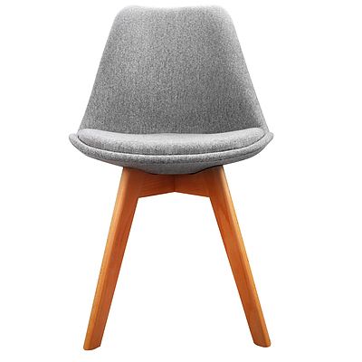 Set of 2 Retro Beech Fabric Dining Chair - Light Grey