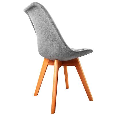 Set of 2 Retro Beech Fabric Dining Chair - Light Grey