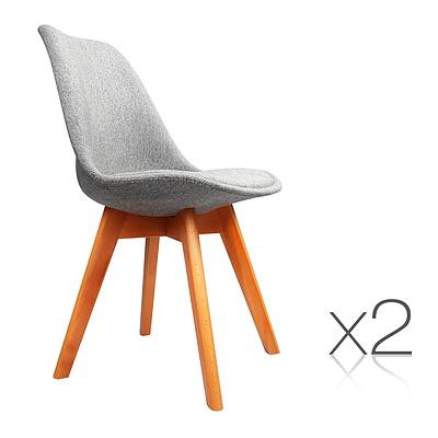 Set of 2 Retro Beech Fabric Dining Chair - Light Grey