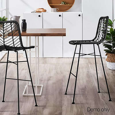 Set of 2 Rattan Bar Stools Black - Free Shipping