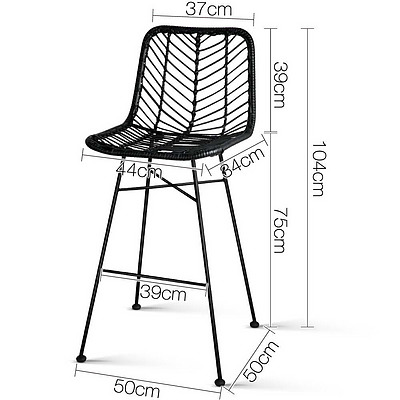 Set of 2 Rattan Bar Stools Black - Free Shipping