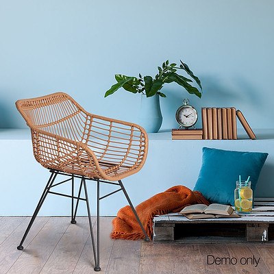 Set of 2 PE Wicker Dining Chair - Natural - Free Shipping