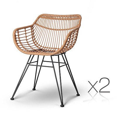 Set of 2 PE Wicker Dining Chair - Natural - Free Shipping
