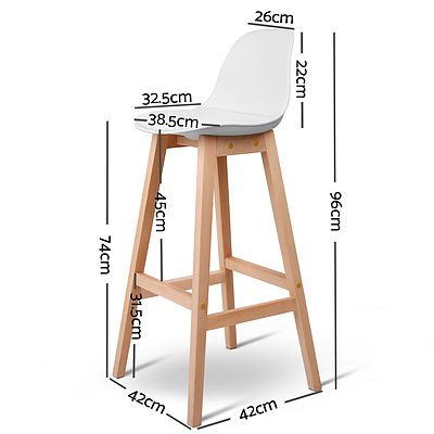 Set of 2 Beech Wood Padded Barstool - White