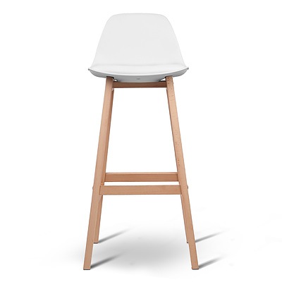 Set of 2 Beech Wood Padded Barstool - White