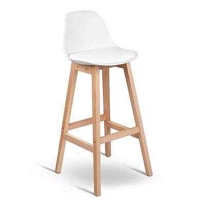 Set of 2 Beech Wood Padded Barstool - White