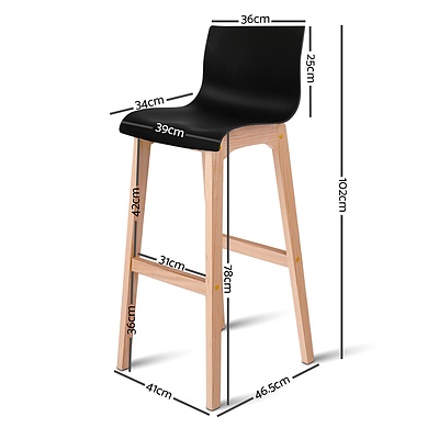 Artiss Set of 2 Beech Wood Bar Stools - Black - Free Shipping