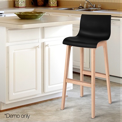 Artiss Set of 2 Beech Wood Bar Stools - Black - Free Shipping