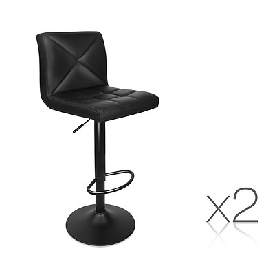 Set of 2 PU Leather Gas Lift Bar Stools - Black - Free Shipping