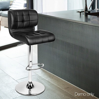 Set of 2 PU Leather Chrome Bar Stools - Black - Brand New - Free Shipping