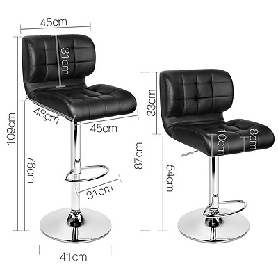 Set of 2 PU Leather Chrome Bar Stools - Black - Brand New - Free Shipping