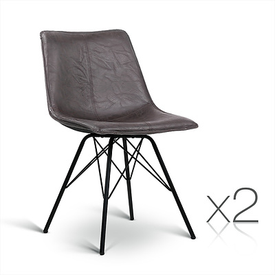 Set of 2 PU Leather Dining Chair - Walnut - Free Shipping