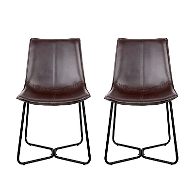 Set of 2 PU Leather Dining Chair - Walnut - Brand New - Free Shipping