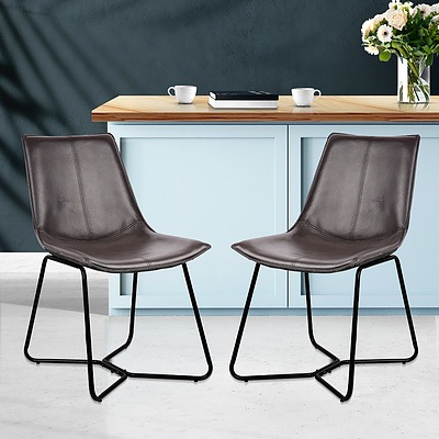Set of 2 PU Leather Dining Chair - Walnut - Brand New - Free Shipping