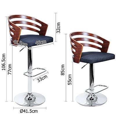 Wooden Bar Stool with Fabric Seat - Dark Grey - Free Shipping