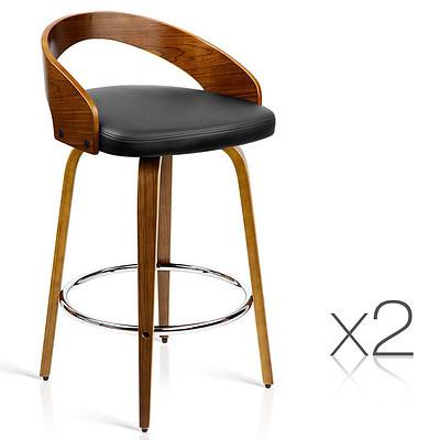 Set of 2 PU Leather Bar Stool with Chrome Footrest Black - Brand New - Free Shipping